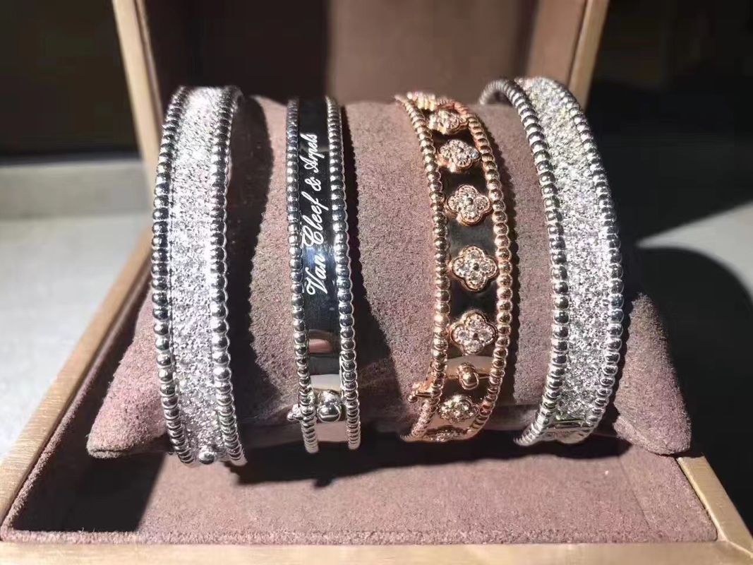 Qualität Mittleres Gold-18k Perlee-Unterzeichnungs-Armband weiße Rose Yellow Gold des Modell-VCA wirkliches Fabrik