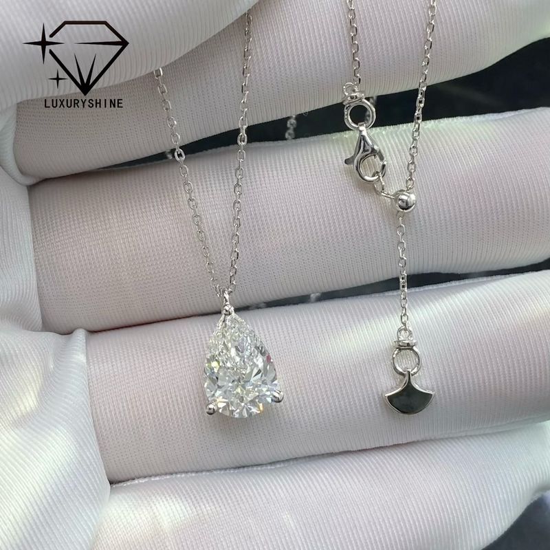 Qualität Laborgewachsene Birnen Diamant Halskette 18K Gold VVS-VS Klarheit Fabrik