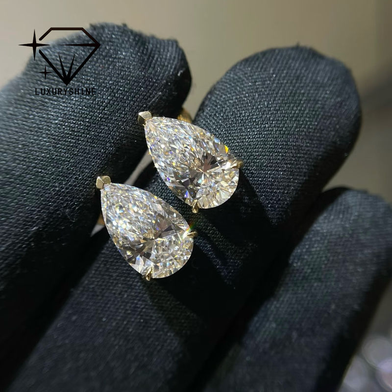 Qualität 18K Goldene Tropfenschliff-Labordiamant-Ohrstecker, VVS-VS Reinheit Fabrik