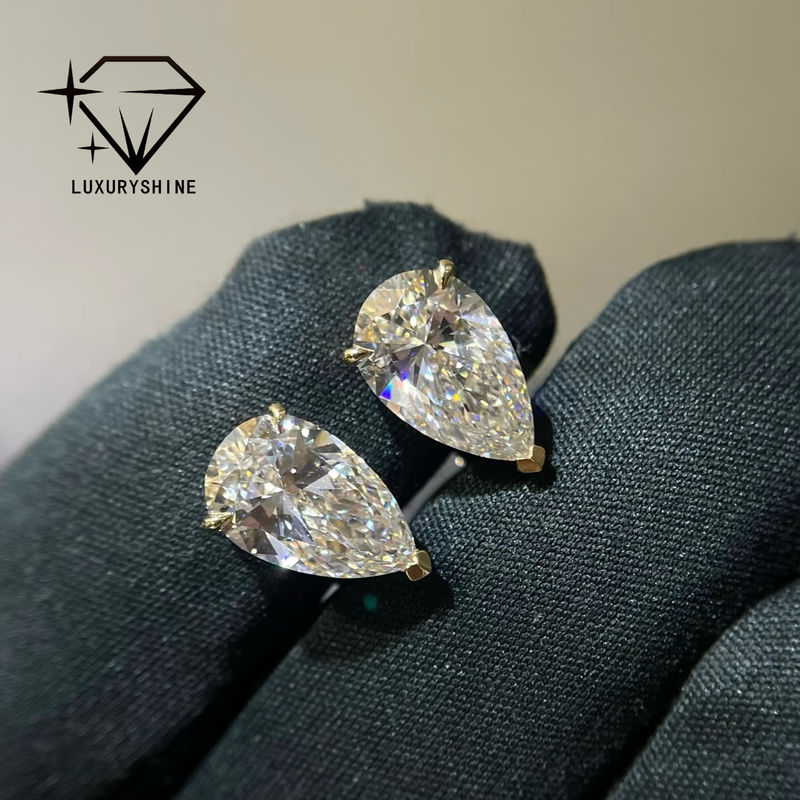 Qualität 18K Goldene Tropfenschliff-Labordiamant-Ohrstecker, VVS-VS Reinheit Fabrik