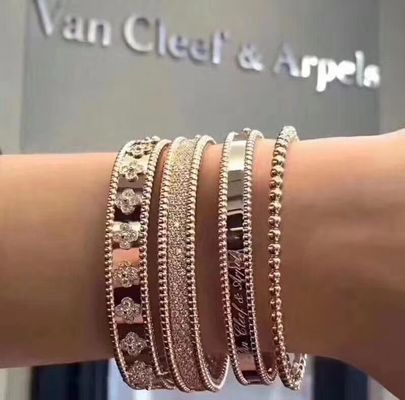 Qualität Mittleres Gold-18k Perlee-Unterzeichnungs-Armband weiße Rose Yellow Gold des Modell-VCA wirkliches Fabrik