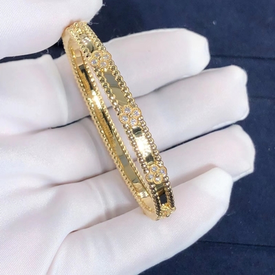 VCA Perlee Gelb/Rose/Weißgold des süßer Klee-Armband-mittleren Modell-18k GEGEN Diamanten