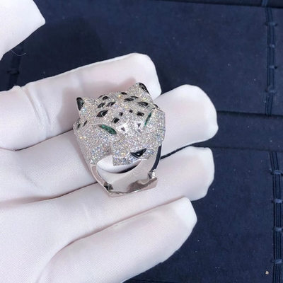 Cartier Panther Ring Real Emeralds-Onyx-Diamanten des Weißgold-18K