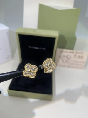 Gelbes Gold VCA-Weinlese-Alhambra Earringss 18k/Rose Gold/Weißgold mit Edelstein