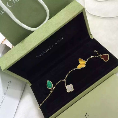 Qualität 4 gelbes Gold Motiv-glückliches Alhambra-Armband-18k mit Karneol-/Tigerauge-Stein Fabrik