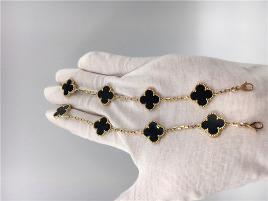 Qualität Armband Vintage Van Cleef Flower mit dem 5 Motiv-Onyx, Charme-Armband des Gold18k Fabrik