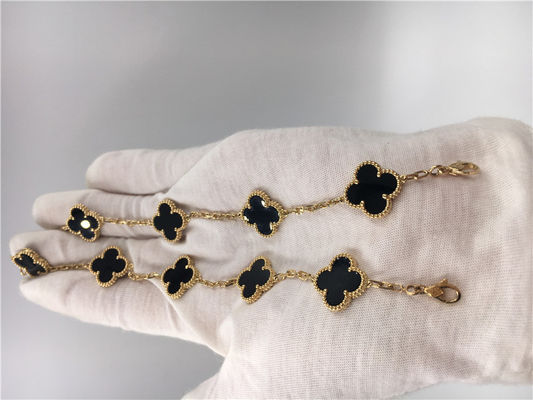 Qualität Armband Vintage Van Cleef Flower mit dem 5 Motiv-Onyx, Charme-Armband des Gold18k Fabrik