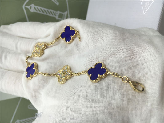 Qualität Weinlese-Alhambra-Armband-Luxusdiamant-Schmuck 5 Motiv-gelbes Goldblaue keramische Fabrik