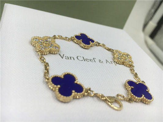 Qualität Weinlese-Alhambra-Armband-Luxusdiamant-Schmuck 5 Motiv-gelbes Goldblaue keramische Fabrik
