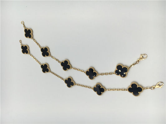 Qualität Die Weinlese-Alhambras 18K der Frauen Goldschmuck handgemacht mit Onyx kein Diamant Fabrik
