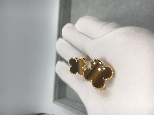 Qualität Weinlese-Alhambra-Ohrringe 18k Vans Cleef Arpels gelbes Gold mit bois d'amourette Fabrik