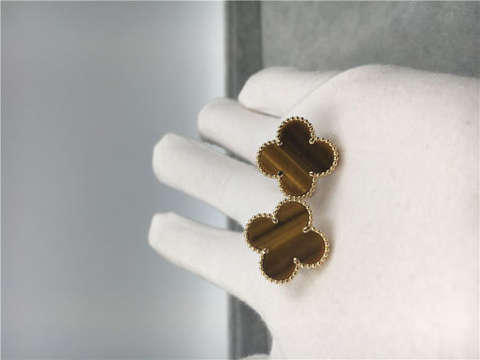 Qualität Weinlese-Alhambra-Ohrringe 18k Vans Cleef Arpels gelbes Gold mit bois d'amourette Fabrik