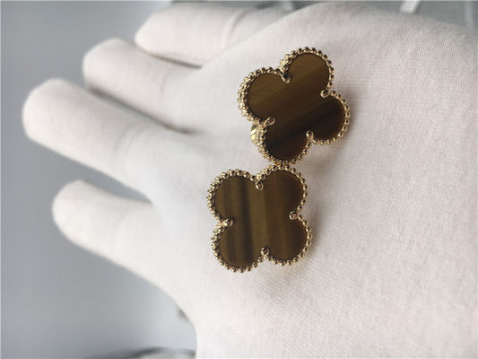 Qualität Weinlese-Alhambra-Ohrringe 18k Vans Cleef Arpels gelbes Gold mit bois d'amourette Fabrik