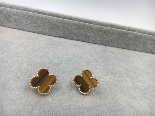 Qualität Weinlese-Alhambra-Ohrringe 18k Vans Cleef Arpels gelbes Gold mit bois d'amourette Fabrik