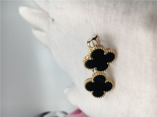 Qualität Vans Cleef Arpels gelbes Gold Weinlese-Alhambra-Ohrring-18k mit Onyx-Geldstrafen-Schmuck Fabrik