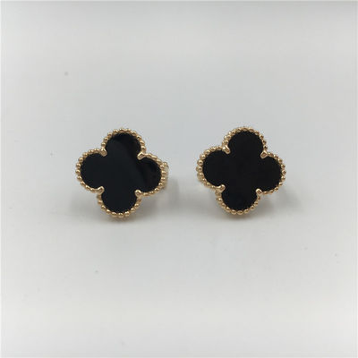 Qualität Vans Cleef Arpels gelbes Gold Weinlese-Alhambra-Ohrring-18k mit Onyx-Geldstrafen-Schmuck Fabrik