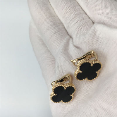 Qualität Vans Cleef Arpels gelbes Gold Weinlese-Alhambra-Ohrring-18k mit Onyx-Geldstrafen-Schmuck Fabrik