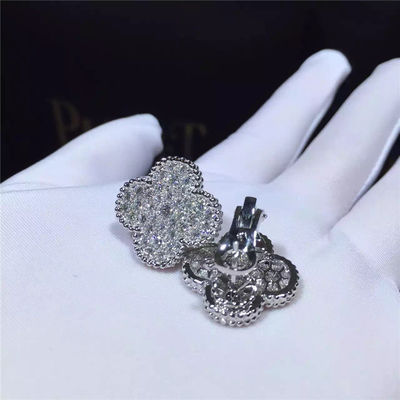Qualität Magisches Alhambra Weißgold Ohrringe 18k Vans Cleef Arpels und runde Diamanten Fabrik