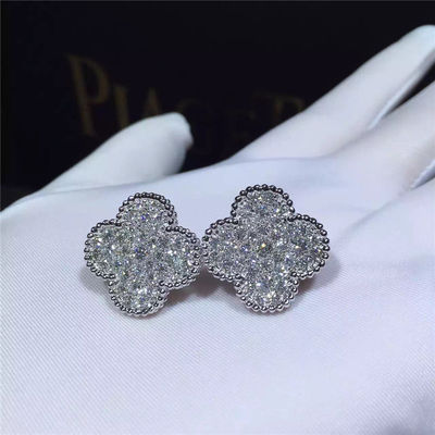 Qualität Magisches Alhambra Weißgold Ohrringe 18k Vans Cleef Arpels und runde Diamanten Fabrik