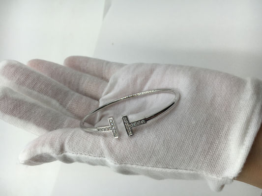Qualität Goldschmuck-Weißgold des t-Draht-Armband-18K mit runden glänzenden Diamanten Fabrik