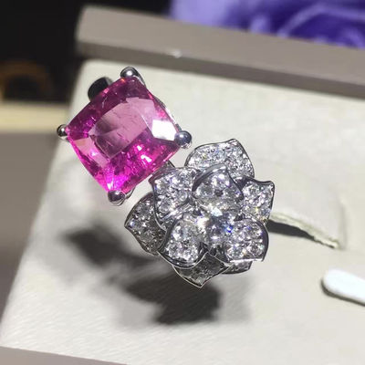 Qualität Blumen-Ring G34UU600 Weißgold 18K Piaget Rose mit Kissen - schneiden Sie rosa Tourmaline Fabrik
