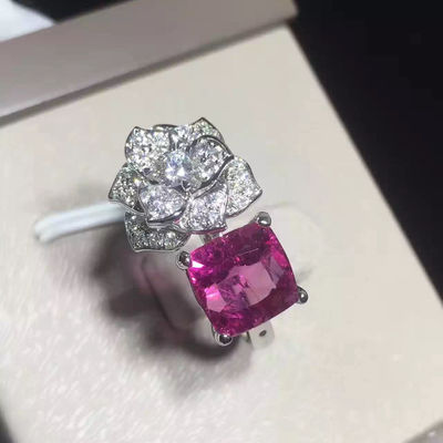 Qualität Blumen-Ring G34UU600 Weißgold 18K Piaget Rose mit Kissen - schneiden Sie rosa Tourmaline Fabrik
