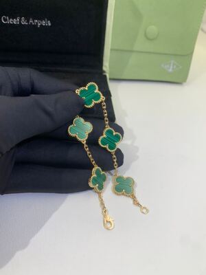Motiv-gelbes Goldmalachit VCARL80900 Frauen-Van Cleef And Arpels Alhambra-Armband-5