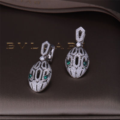 Qualität Luxusgoldmarke Serpenti-Ohrringe im Satz des Weißgolds 18K mit Emerald Eyes und mit pavé Diamanten schlängeln sich Kopf Fabrik