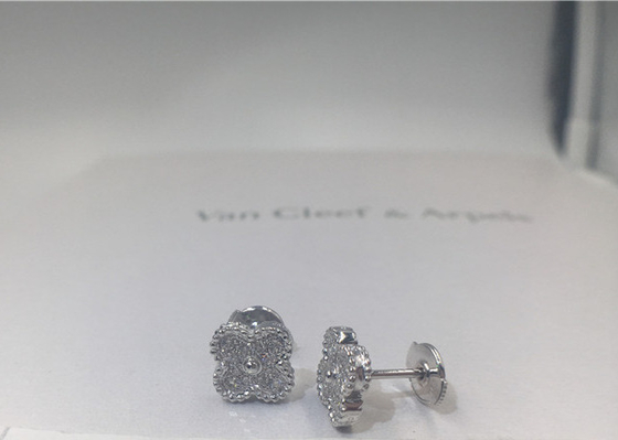 Süßes Alhambra Earstuds 18K Weißgold-runde Diamanten Vans Cleef Arpels